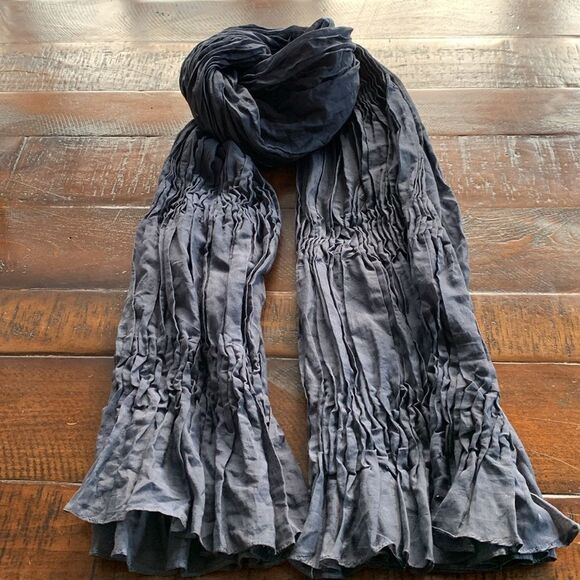 Nitin Goyal London Blue Pleated Scarf - Handmade Wrap - Picture 1 of 6